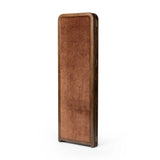 Featuring Duane Vintage Parawood Room Divider by Four Hands at Amethyst Home. Add privacy where you need it with a vintage-inspired room divider. Three long panels are upholstered in a rich rust-colored chenille and framed out by warm parawood. Overall Dimensions: 72.00"w x 1.50"d x 73.00"h. Amethyst Home provides interior design, new home construction design consulting, vintage area rugs, and lighting in the Calabasas metro area.