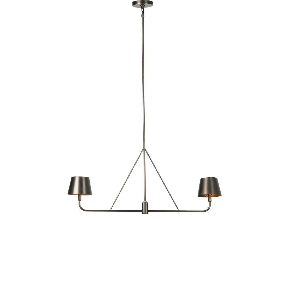 A linear chandelier reinterprets a classic design with its modern, structured lines. Crafted from iron and refreshed with a dark antique finish.Collection: Camde Amethyst Home provides interior design, new home construction design consulting, vintage area rugs, and lighting in the Miami metro area.