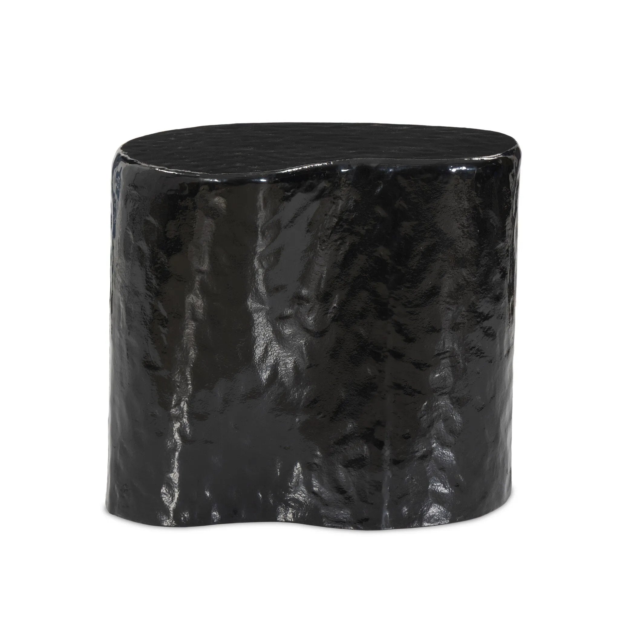 Add an organic element anywhere. Made from cast aluminum with a glossy black finish, a fluid-shaped end table makes a major material statement in any space. With a spacious top, it's perfectly sized for your favorite book and nightcap.As lovers of natural style at Amethyst, we love the nature inspired Dulcie End Table. Amethyst Home provides interior design, new home construction design consulting, vintage area rugs, and lighting in the Boston metro area.