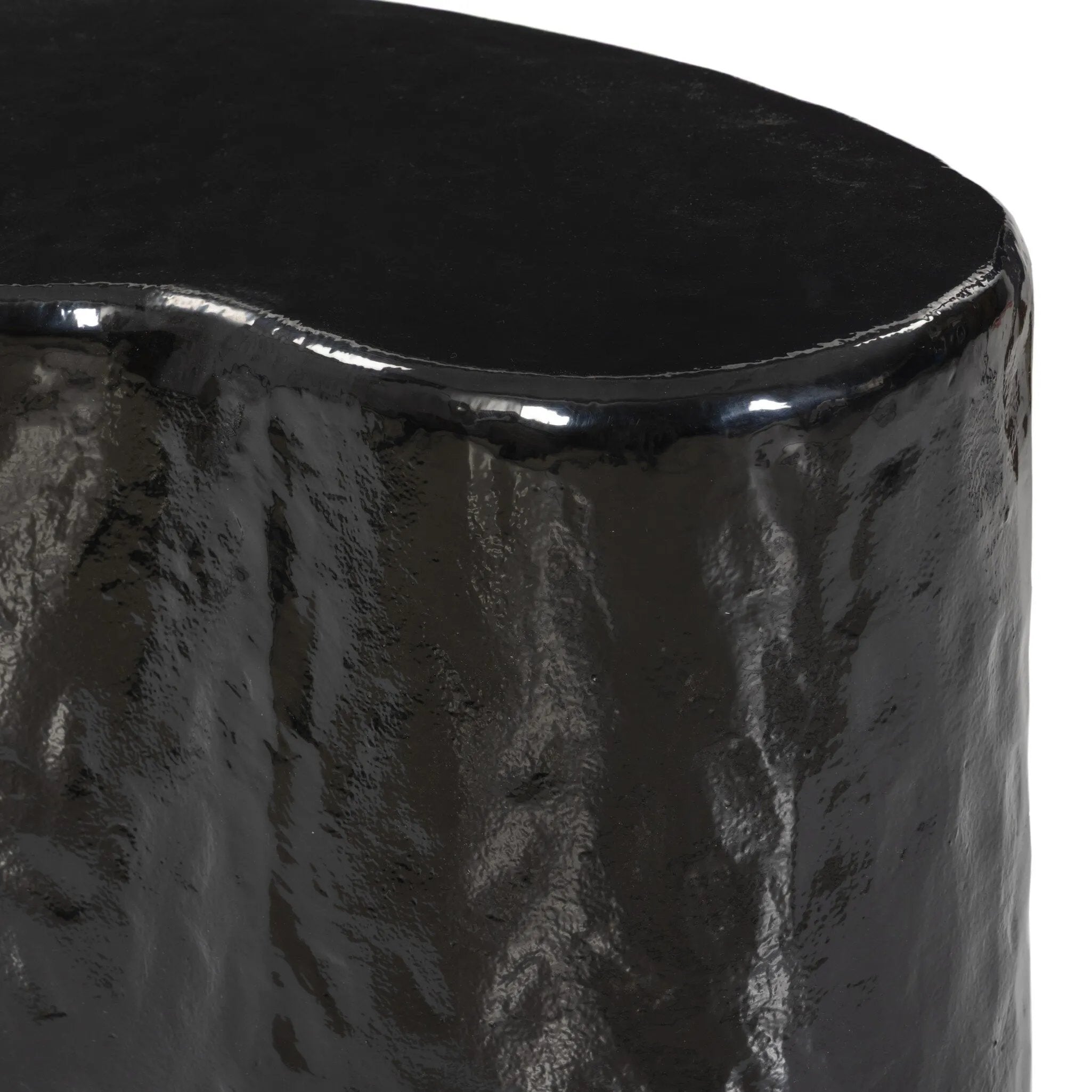 Add an organic element anywhere. Made from cast aluminum with a glossy black finish, a fluid-shaped end table makes a major material statement in any space. With a spacious top, it's perfectly sized for your favorite book and nightcap.As lovers of natural style at Amethyst, we love the nature inspired Dulcie End Table. Amethyst Home provides interior design, new home construction design consulting, vintage area rugs, and lighting in the Des Moines metro area.