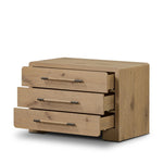 Simple and spacious, this oak nightstand has six drawers paired with aged bronze and wood hardware. Waterfall shaping and soft-close undermount glides give a smooth finish Amethyst Home provides interior design, new home construction design consulting, vintage area rugs, and lighting in the Alpharetta metro area.