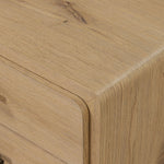 Simple and spacious, this oak nightstand has six drawers paired with aged bronze and wood hardware. Waterfall shaping and soft-close undermount glides give a smooth finish Amethyst Home provides interior design, new home construction design consulting, vintage area rugs, and lighting in the Salt Lake City metro area.