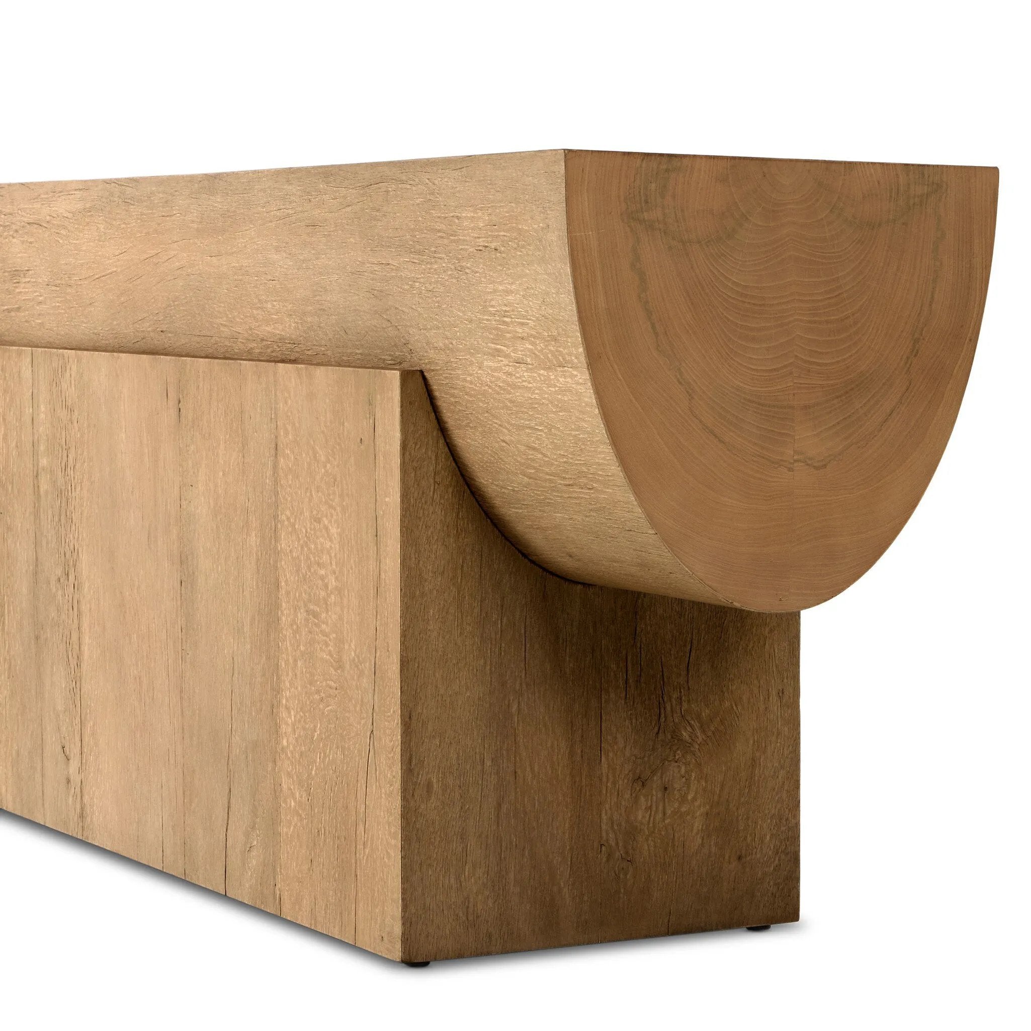 Featuring Elbert Rustic Oak Veneer Console Table by Four Hands at Amethyst Home. Natural beauty taking shape. A block-style pedestal base cradles a beam-like tabletop, all made from thick, light-finished oak veneer with oyster-cut ash accents.Overall Dimensions: 78.75"w x 17.75"d x 29.50"hWeight : 127.10 lbsMaterials : Thick Oak Veneer, Ash Oyster Veneer. Amethyst Home provides interior design, new home construction design consulting, vintage area rugs, and lighting in the Miami metro area.