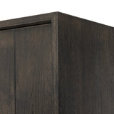 Featuring Elgin Brushed Dark Brown Cabinet by Four Hands at Amethyst Home. A clean, structured piece with plenty of presence. Made from oak and finished in a rich, dark brown, storage-driven cabinetry features plank-style doors, with linear hardware elongating the whole look.Overall Dimensions: 43.00"w x 20.00"d x 78.00"hWeight : 293.21 lbsMaterials: Oak Vene. Amethyst Home provides interior design, new home construction design consulting, vintage area rugs, and lighting in the Houston metro area.