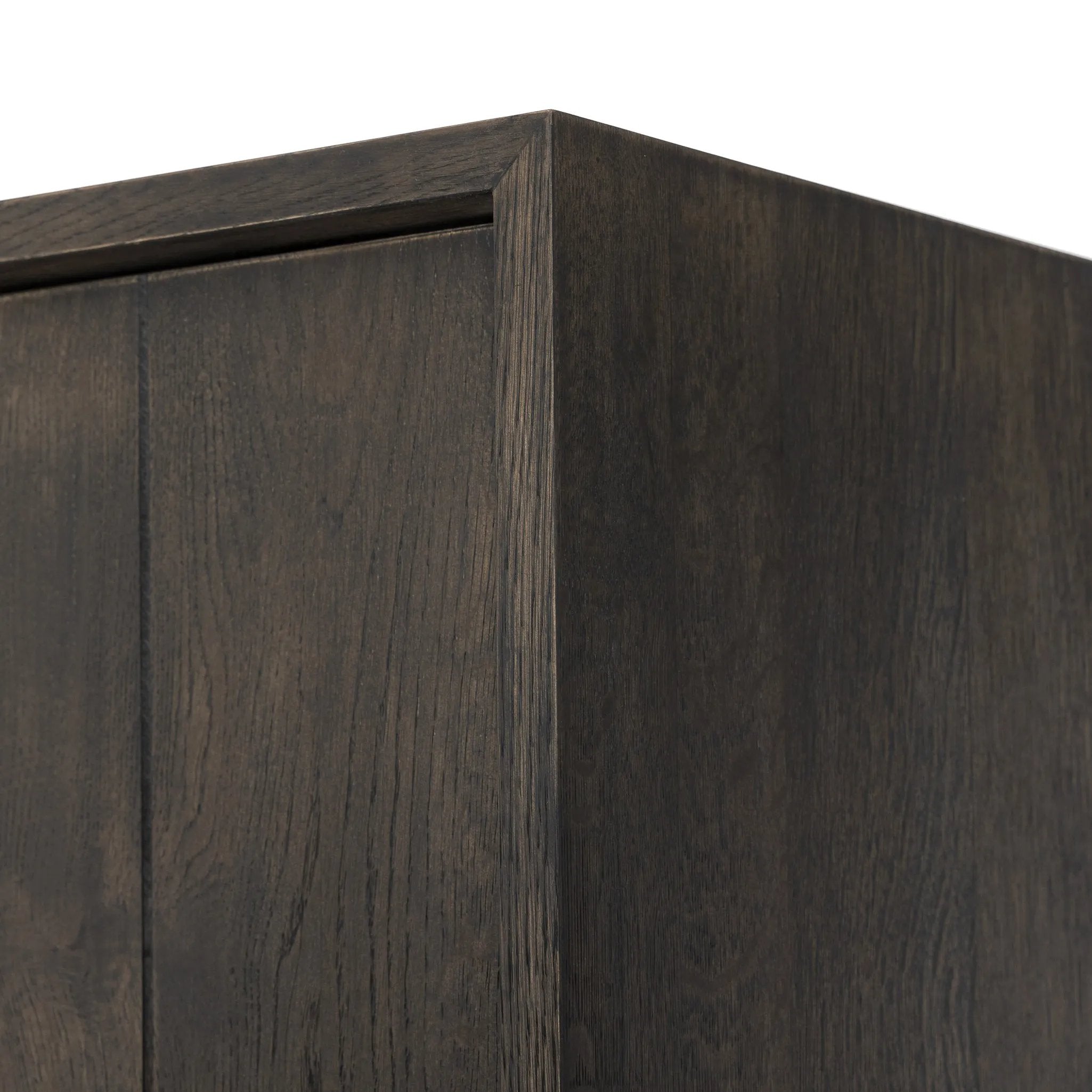 Featuring Elgin Brushed Dark Brown Cabinet by Four Hands at Amethyst Home. A clean, structured piece with plenty of presence. Made from oak and finished in a rich, dark brown, storage-driven cabinetry features plank-style doors, with linear hardware elongating the whole look.Overall Dimensions: 43.00"w x 20.00"d x 78.00"hWeight : 293.21 lbsMaterials: Oak Vene. Amethyst Home provides interior design, new home construction design consulting, vintage area rugs, and lighting in the Houston metro area.