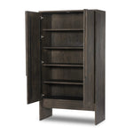 Featuring Elgin Brushed Dark Brown Cabinet by Four Hands at Amethyst Home. A clean, structured piece with plenty of presence. Made from oak and finished in a rich, dark brown, storage-driven cabinetry features plank-style doors, with linear hardware elongating the whole look.Overall Dimensions: 43.00"w x 20.00"d x 78.00"hWeight : 293.21 lbsMaterials: Oak Ven. Amethyst Home provides interior design, new home construction design consulting, vintage area rugs, and lighting in the Monterey metro area.