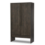 Featuring Elgin Brushed Dark Brown Cabinet by Four Hands at Amethyst Home. A clean, structured piece with plenty of presence. Made from oak and finished in a rich, dark brown, storage-driven cabinetry features plank-style doors, with linear hardware elongating the whole look.Overall Dimensions: 43.00"w x 20.00"d x 78.00"hWeight : 293.21 lbsMaterials: Oak Ve. Amethyst Home provides interior design, new home construction design consulting, vintage area rugs, and lighting in the Nashville metro area.