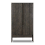 Featuring Elgin Brushed Dark Brown Cabinet by Four Hands at Amethyst Home. A clean, structured piece with plenty of presence. Made from oak and finished in a rich, dark brown, storage-driven cabinetry features plank-style doors, with linear hardware elongating the whole look.Overall Dimensions: 43.00"w x 20.00"d x 78.00"hWeight : 293.21 lbsMaterials: Oak Ve. Amethyst Home provides interior design, new home construction design consulting, vintage area rugs, and lighting in the San Diego metro area.