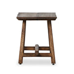 Accent your living space with a Wabi Sabi-inspired end table. Crafted from burnt bleached oak with a trellis base and wide plank top, this artisanal piece embraces the natural cracks and graining reflective of organic materials to bring a beautiful, character-rich look to your space Amethyst Home provides interior design, new home construction design consulting, vintage area rugs, and lighting in the Houston metro area.