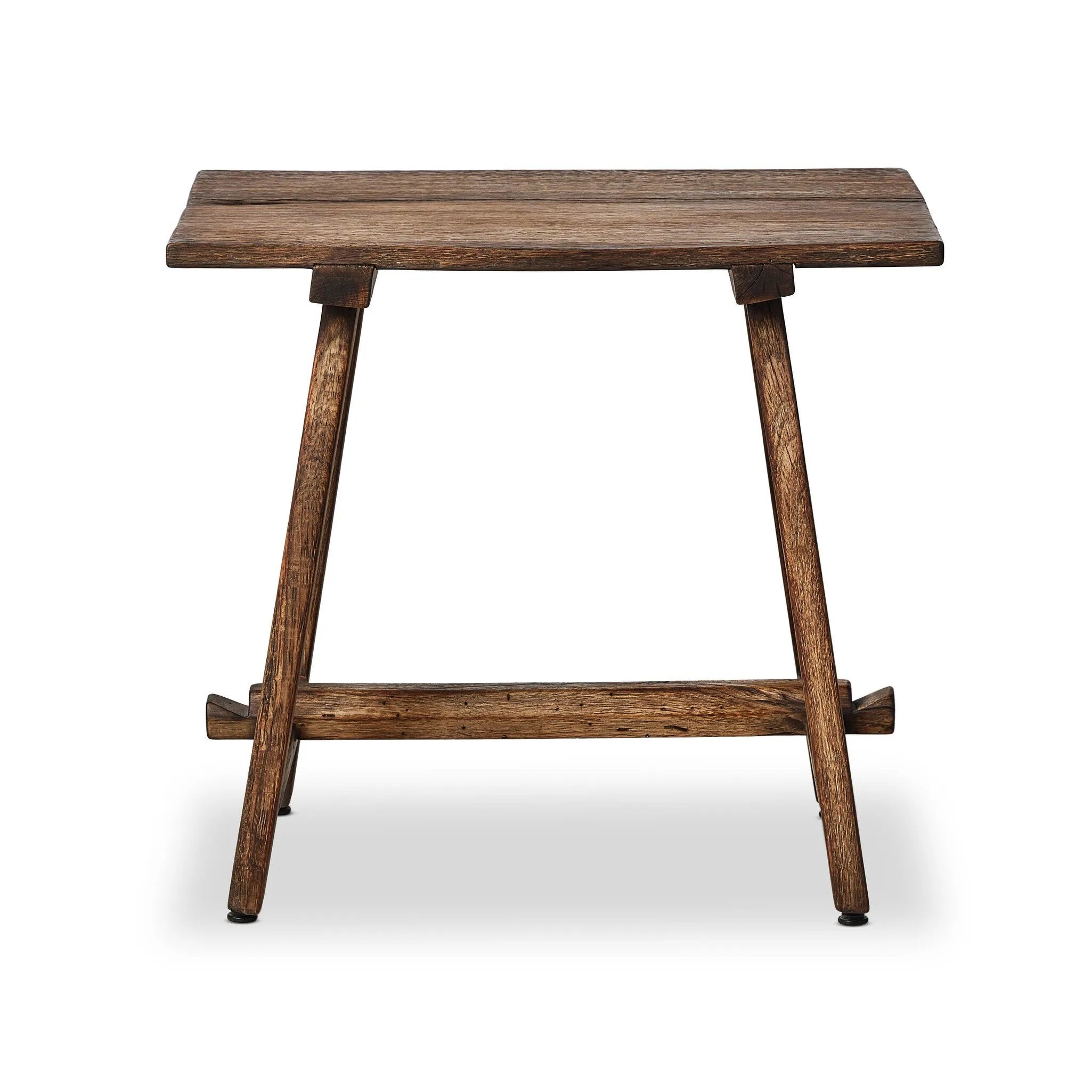 Accent your living space with a Wabi Sabi-inspired end table. Crafted from burnt bleached oak with a trellis base and wide plank top, this artisanal piece embraces the natural cracks and graining reflective of organic materials to bring a beautiful, character-rich look to your space Amethyst Home provides interior design, new home construction design consulting, vintage area rugs, and lighting in the Portland metro area.