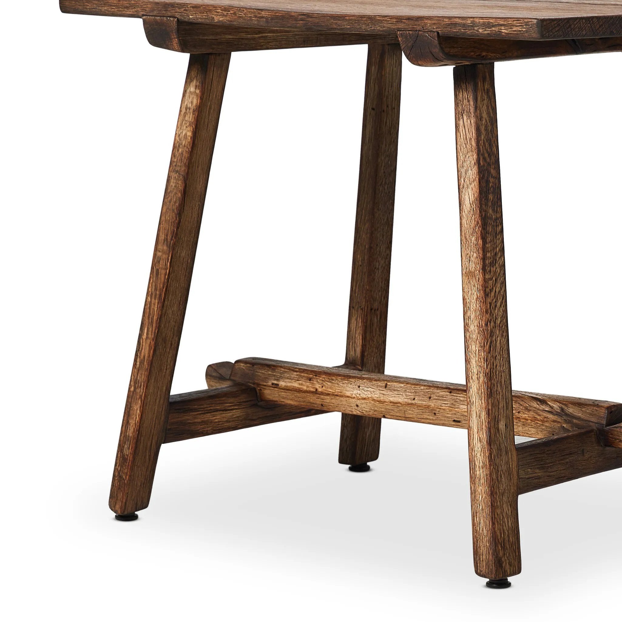Accent your living space with a Wabi Sabi-inspired end table. Crafted from burnt bleached oak with a trellis base and wide plank top, this artisanal piece embraces the natural cracks and graining reflective of organic materials to bring a beautiful, character-rich look to your space Amethyst Home provides interior design, new home construction design consulting, vintage area rugs, and lighting in the Salt Lake City metro area.