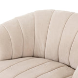 Featuring Elliana Blamont Cream Swivel Chair by Four Hands at Amethyst Home. Meet the chair that offers it all: curves, color, texture, durability, and sustainability. All atop a modern 360-degree swivel. Easy to clean and made from fully recyclable materials, FIQA fabrics are machine-washable, stain-resistant, water-repellent and antimicrobial.Overall Dime. Amethyst Home provides interior design, new home construction design consulting, vintage area rugs, and lighting in the Calabasas metro area.