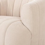 Featuring Elliana Blamont Cream Swivel Chair by Four Hands at Amethyst Home. Meet the chair that offers it all: curves, color, texture, durability, and sustainability. All atop a modern 360-degree swivel. Easy to clean and made from fully recyclable materials, FIQA fabrics are machine-washable, stain-resistant, water-repellent and antimicrobial.Overall Dime. Amethyst Home provides interior design, new home construction design consulting, vintage area rugs, and lighting in the Charlotte metro area.