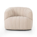 Featuring Elliana Blamont Cream Swivel Chair by Four Hands at Amethyst Home. Meet the chair that offers it all: curves, color, texture, durability, and sustainability. All atop a modern 360-degree swivel. Easy to clean and made from fully recyclable materials, FIQA fabrics are machine-washable, stain-resistant, water-repellent and antimicrobial.Overall . Amethyst Home provides interior design, new home construction design consulting, vintage area rugs, and lighting in the Newport Beach metro area.