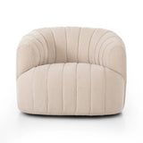 Featuring Elliana Blamont Cream Swivel Chair by Four Hands at Amethyst Home. Meet the chair that offers it all: curves, color, texture, durability, and sustainability. All atop a modern 360-degree swivel. Easy to clean and made from fully recyclable materials, FIQA fabrics are machine-washable, stain-resistant, water-repellent and antimicrobial.Overall . Amethyst Home provides interior design, new home construction design consulting, vintage area rugs, and lighting in the Newport Beach metro area.