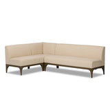 This timeless look works seamlessly into a wide range of styles and collections. With tapered wooden legs with a small curve detailing, plus an inviting U shape for that traditional banquette look. Upholstered in a beautifully neutral performance fabric, connected with alligator clips at the bottom. Amethyst Home provides interior design, new home construction design consulting, vintage area rugs, and lighting in the Monterey metro area.