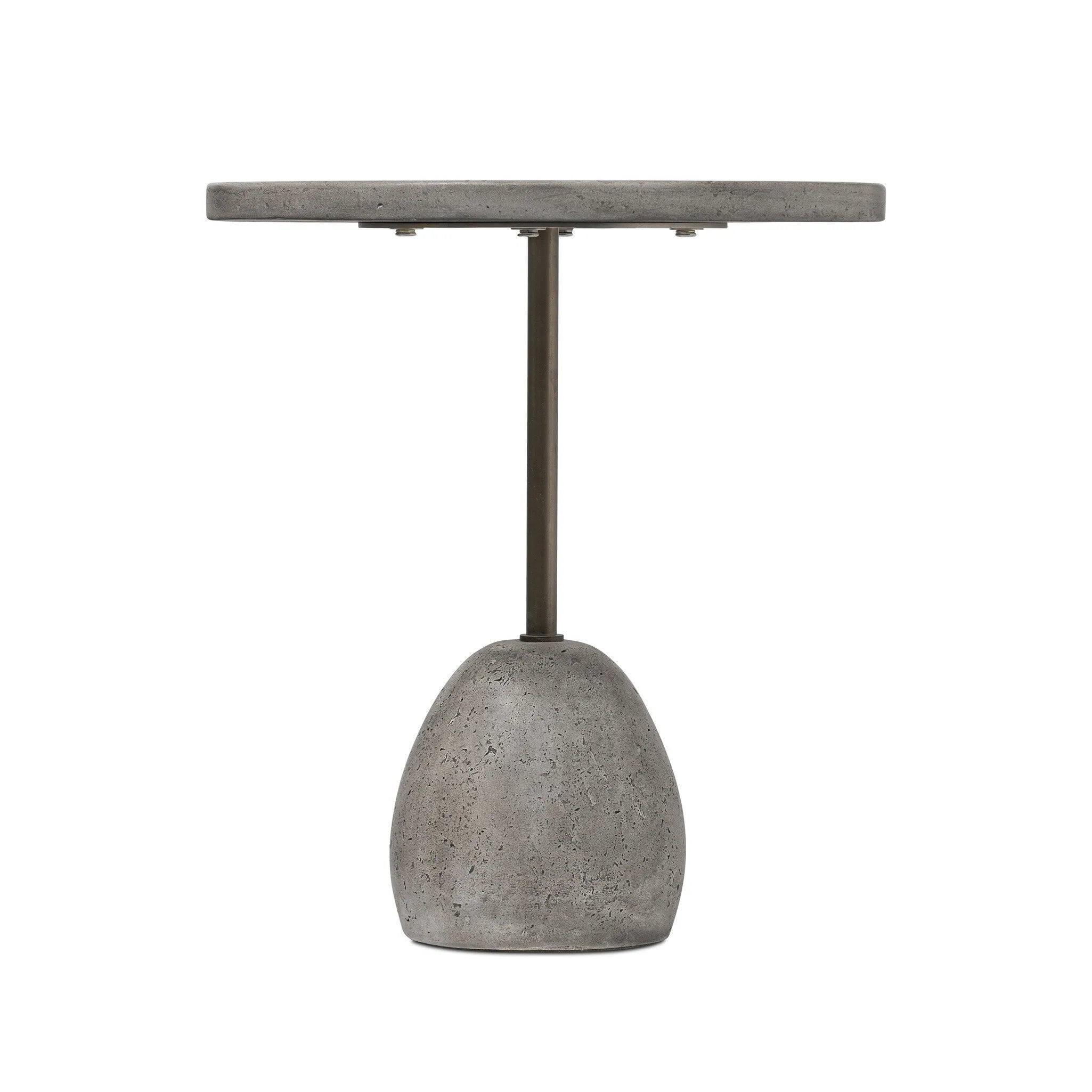 A minimalist end table just made outdoor entertaining easier. Made from solid concrete with an aged smoked finish and sized to be styled seamlessly just about anywhere. Cover or store indoors during inclement weather and when not in use Amethyst Home provides interior design, new home construction design consulting, vintage area rugs, and lighting in the Dallas metro area.