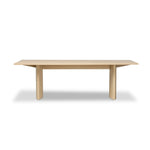 Thoughtful design details takes this long, linear dining table to the next level. Tapered shaping creates a clean, angular profile on the base, with splice leg detailing bringing a design-forward look to the whole piece. Fully crafted from bleached oak sourced from Romania. Amethyst Home provides interior design, new home construction design consulting, vintage area rugs, and lighting in the Boston metro area.