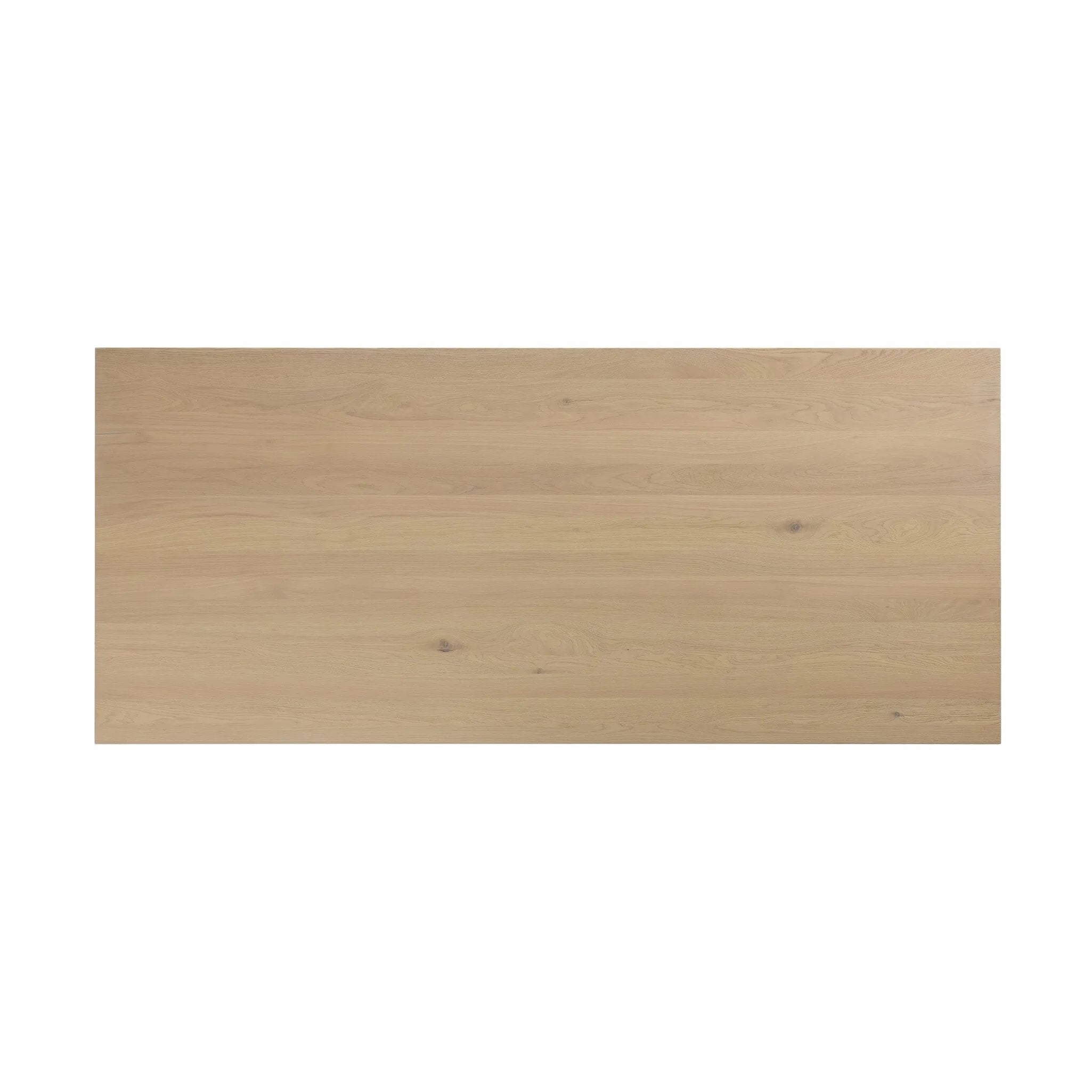 Thoughtful design details takes this long, linear dining table to the next level. Tapered shaping creates a clean, angular profile on the base, with splice leg detailing bringing a design-forward look to the whole piece. Fully crafted from bleached oak sourced from Romania. Amethyst Home provides interior design, new home construction design consulting, vintage area rugs, and lighting in the Nashville metro area.