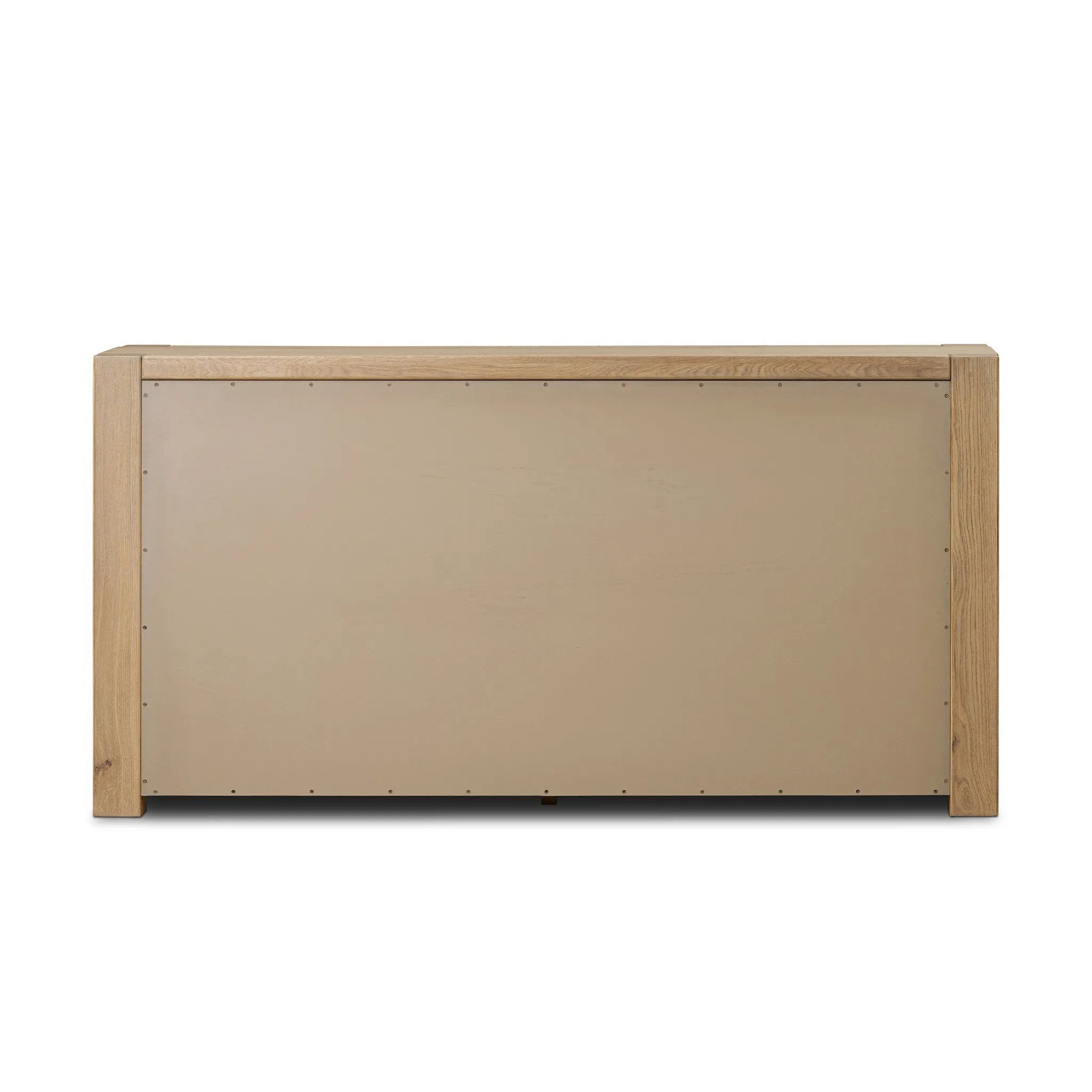 Built from thick-cut oak and veneers with an aged smoked finish, this farmhouse-inspired eight-drawer dresser features softened edges, fastening details, integrated wood hardware and soft-close drawer glides for quality construction Amethyst Home provides interior design, new home construction design consulting, vintage area rugs, and lighting in the Laguna Beach metro area.