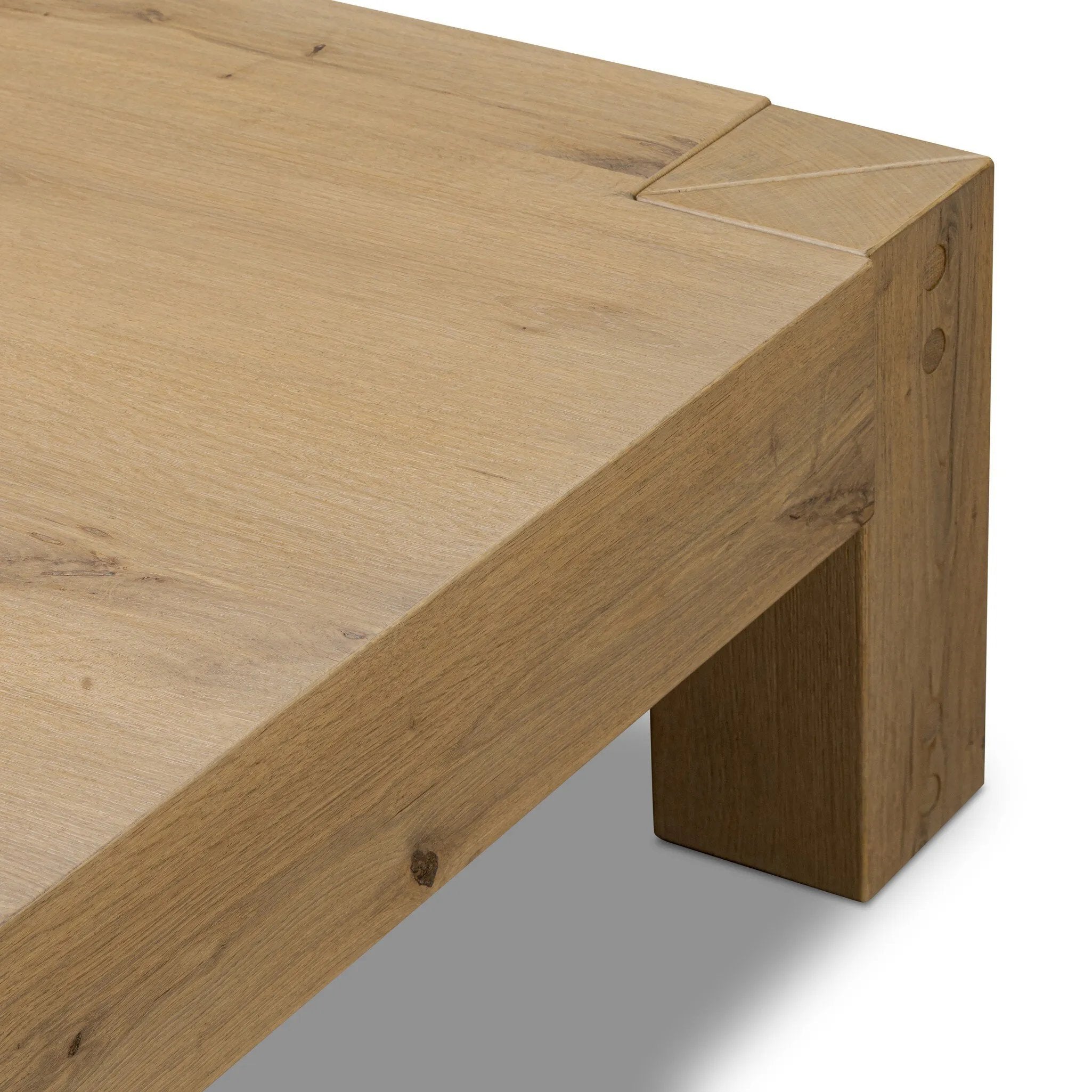 Built from thick-cut oak and veneers with an aged smoked finish, this farmhouse-inspired coffee table features chunky squared legs Amethyst Home provides interior design, new home construction design consulting, vintage area rugs, and lighting in the Boston metro area.