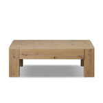 Built from thick-cut oak and veneers with an aged smoked finish, this farmhouse-inspired coffee table features chunky squared legs Amethyst Home provides interior design, new home construction design consulting, vintage area rugs, and lighting in the Houston metro area.