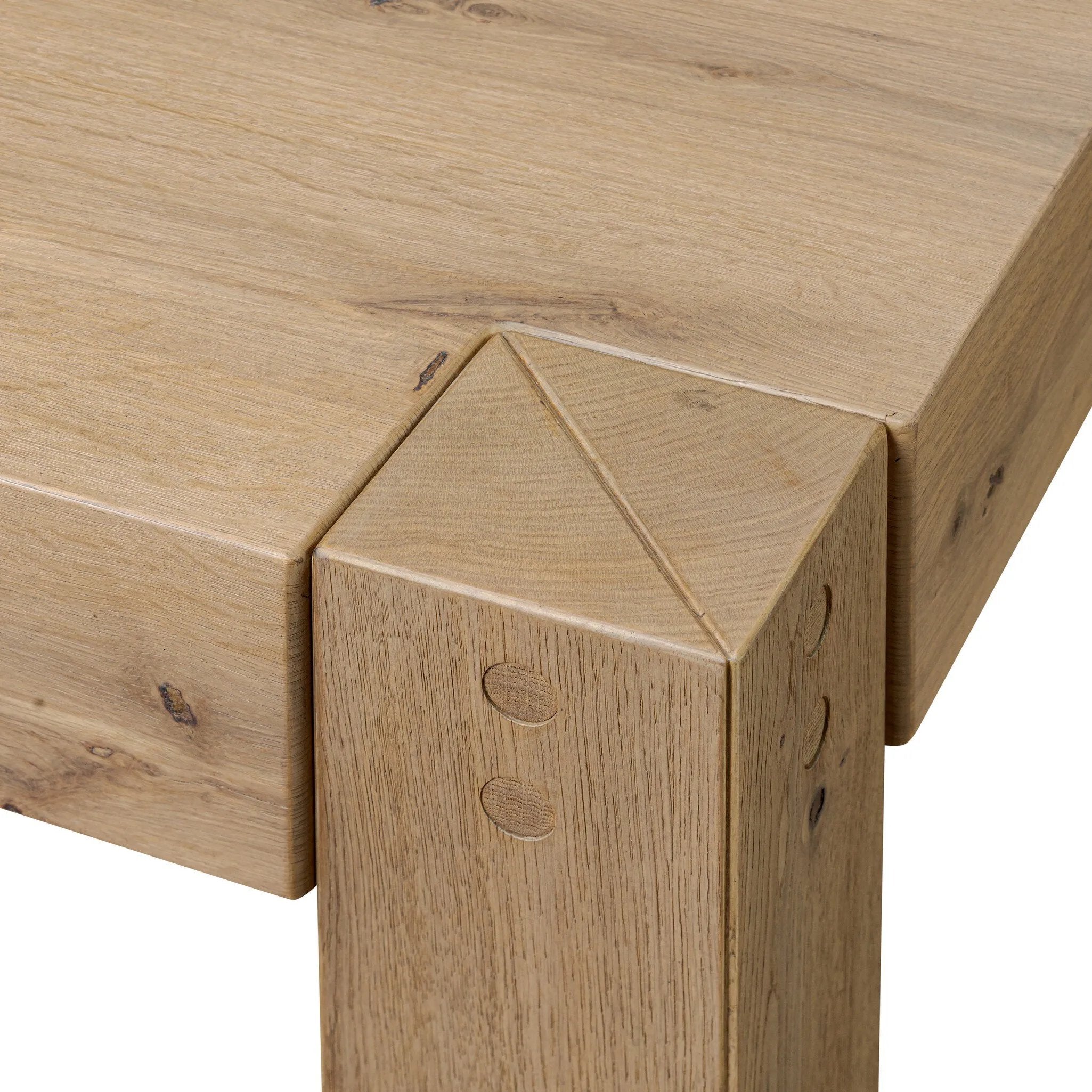 Built from thick-cut oak and veneers with an aged smoked finish, this farmhouse-inspired coffee table features chunky squared legs Amethyst Home provides interior design, new home construction design consulting, vintage area rugs, and lighting in the Los Angeles metro area.