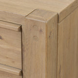 Built from thick-cut oak and veneers with an aged smoked finish, this farmhouse-inspired nightstand features softened edges, fastening details, integrated wood hardware and soft-close drawer glides for quality construction Amethyst Home provides interior design, new home construction design consulting, vintage area rugs, and lighting in the Charlotte metro area.