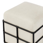 Inspired by traditional rattan forms, this outdoor stool is reimagined in a contemporary material palette that leans into the French garden aesthetic. With a grid-like take on the barrel silhouette, an ironwork frame features cross-hatch details. Cover or store inside during inclement weather and when not in use. Amethyst Home provides interior design, new home construction design consulting, vintage area rugs, and lighting in the Monterey metro area.