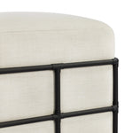 Inspired by traditional rattan forms, this outdoor stool is reimagined in a contemporary material palette that leans into the French garden aesthetic. With a grid-like take on the barrel silhouette, an ironwork frame features cross-hatch details. Cover or store inside during inclement weather and when not in use. Amethyst Home provides interior design, new home construction design consulting, vintage area rugs, and lighting in the Park City metro area.
