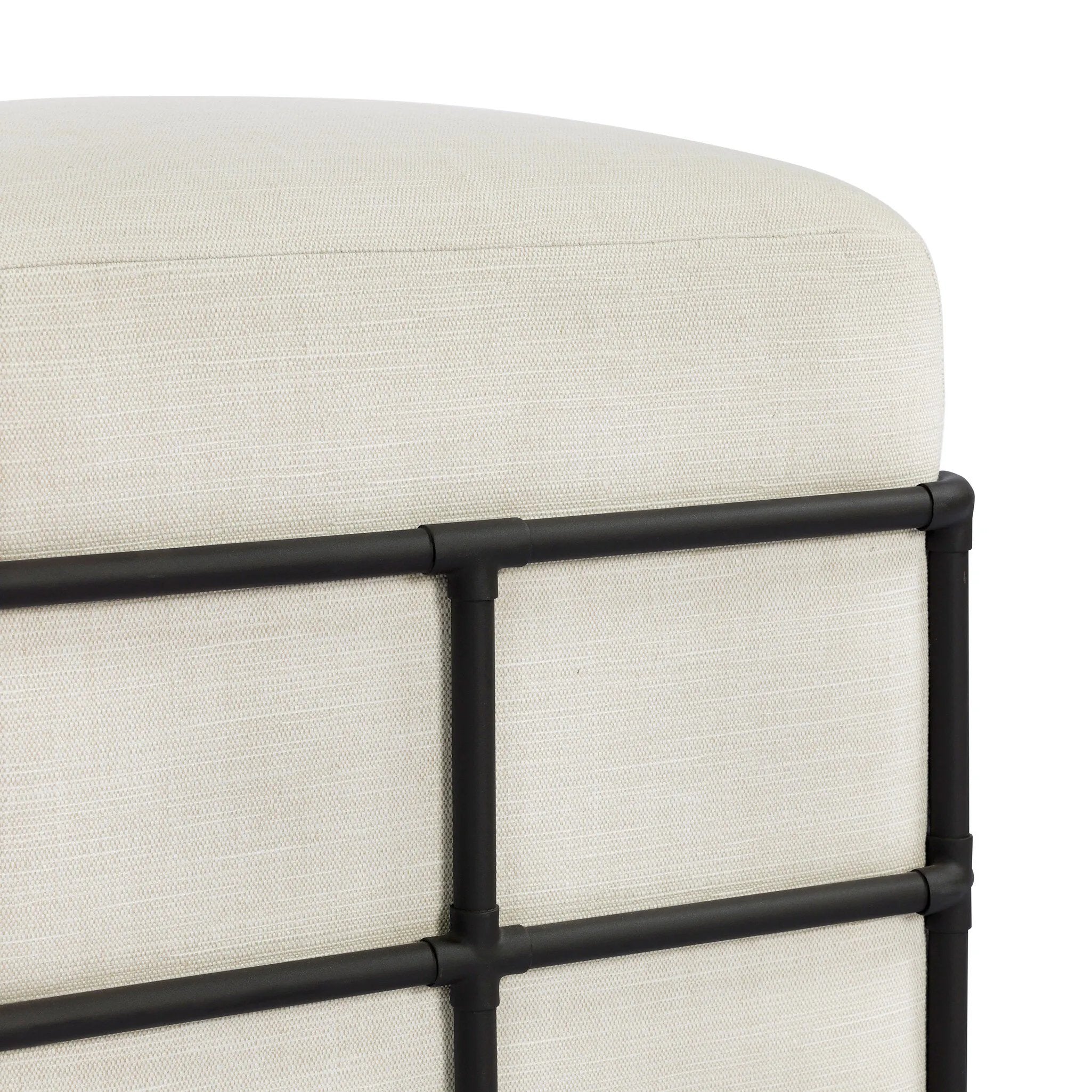 Inspired by traditional rattan forms, this outdoor stool is reimagined in a contemporary material palette that leans into the French garden aesthetic. With a grid-like take on the barrel silhouette, an ironwork frame features cross-hatch details. Cover or store inside during inclement weather and when not in use. Amethyst Home provides interior design, new home construction design consulting, vintage area rugs, and lighting in the Park City metro area.