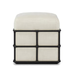 Inspired by traditional rattan forms, this outdoor stool is reimagined in a contemporary material palette that leans into the French garden aesthetic. With a grid-like take on the barrel silhouette, an ironwork frame features cross-hatch details. Cover or store inside during inclement weather and when not in use. Amethyst Home provides interior design, new home construction design consulting, vintage area rugs, and lighting in the Salt Lake City metro area.