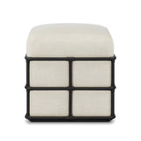 Inspired by traditional rattan forms, this outdoor stool is reimagined in a contemporary material palette that leans into the French garden aesthetic. With a grid-like take on the barrel silhouette, an ironwork frame features cross-hatch details. Cover or store inside during inclement weather and when not in use. Amethyst Home provides interior design, new home construction design consulting, vintage area rugs, and lighting in the Salt Lake City metro area.