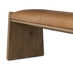 Top-grain leather and worn, solid oak fuse for a substantial, streamlined bench inspired by Nordic Minimalism Amethyst Home provides interior design, new home construction design consulting, vintage area rugs, and lighting in the Calabasas metro area.