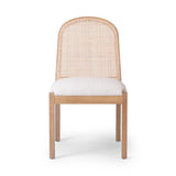 Featuring Esmee Antwerp Natural Dining Chair by Four Hands at Amethyst Home. Natural nettlewood shapes the arched, angled back of this simply shaped, armless dining chair. Natural crosshatch cane adds a light texture to complement the creamy, neutral upholstered seat. Performance fabrics are specially created to withstand spills, stains, high traffic an. Amethyst Home provides interior design, new home construction design consulting, vintage area rugs, and lighting in the Newport Beach metro area.