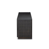 A carved geometric pattern adds a layer of visual depth to this vintage brown-finished mango media console. Rounded edges and a recessed top surface complete the look. Rear cutouts for cord management.As lovers of natural design at Amethyst, we love the optimistic inspired Essie Media Console - Vintage Brown. Amethyst Home provides interior design, new home construction design consulting, vintage area rugs, and lighting in the Kansas City metro area.