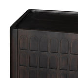A carved geometric pattern adds a layer of visual depth to this vintage brown-finished mango media console. Rounded edges and a recessed top surface complete the look. Rear cutouts for cord management.As lovers of natural design at Amethyst, we love the optimistic inspired Essie Media Console - Vintage Brown. Amethyst Home provides interior design, new home construction design consulting, vintage area rugs, and lighting in the Washington metro area.