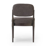 Modern materials place an updated twist on the traditional armless dining chair. Linen/cotton blend cushioning upholstered in high-performance fabric, perfect for everyday dining. Simply framed by burnt oak. Amethyst Home provides interior design, new home construction design consulting, vintage area rugs, and lighting in the Dallas metro area.