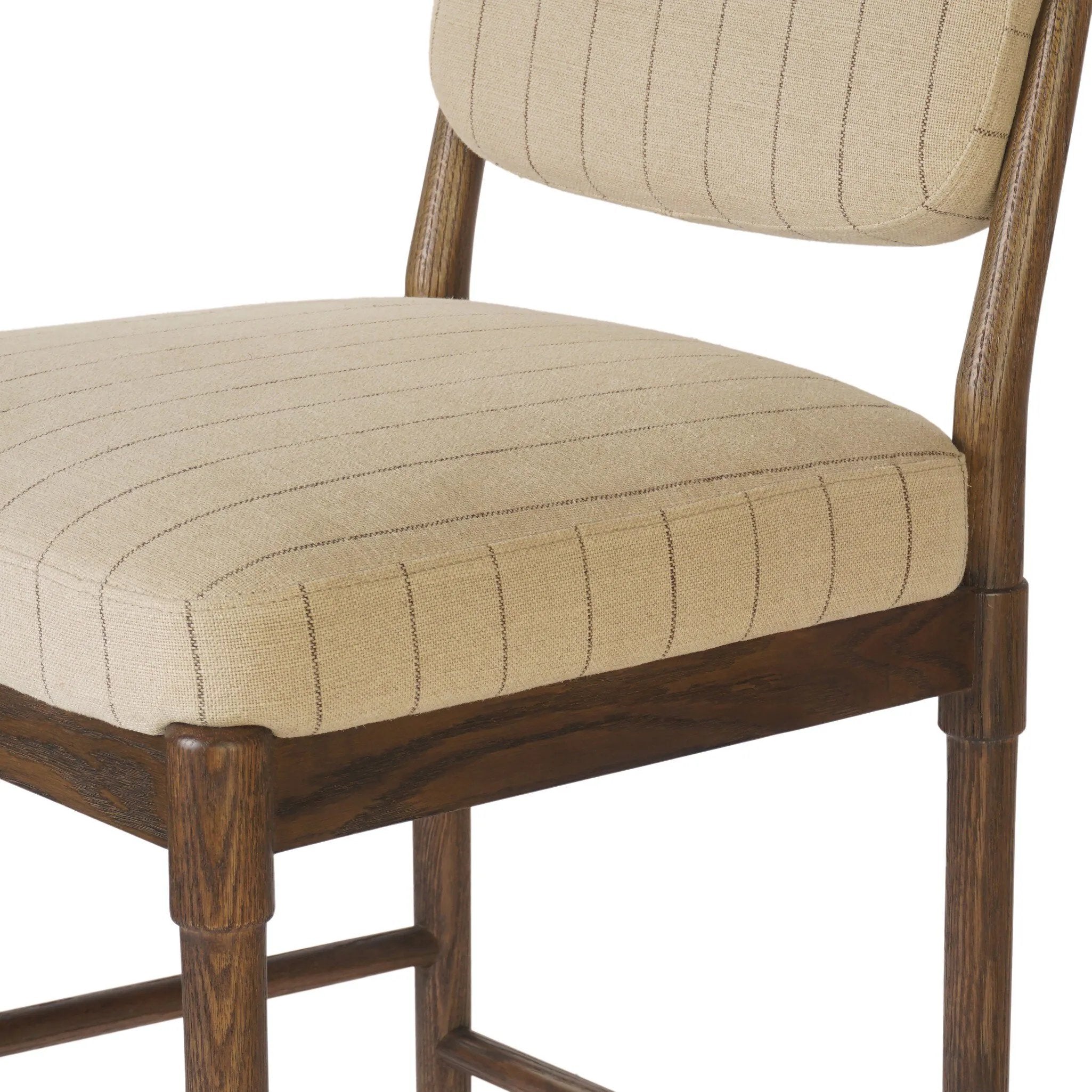 Featuring Esther Lavon Flint Bar + Counter Stool by Four Hands at Amethyst Home. Modern materials place an updated twist on the traditional bar stool. Linen/cotton blend cushioning features a faint pinstripe for a unique-while-versatile look. Simply framed by brown oak and perfect in pairs or multiples. Overall Dimensions: Counter:
21.25"w x 24.25"d x 40.00"h. Amethyst Home provides interior design, new home construction design consulting, vintage area rugs, and lighting in the Houston metro area.