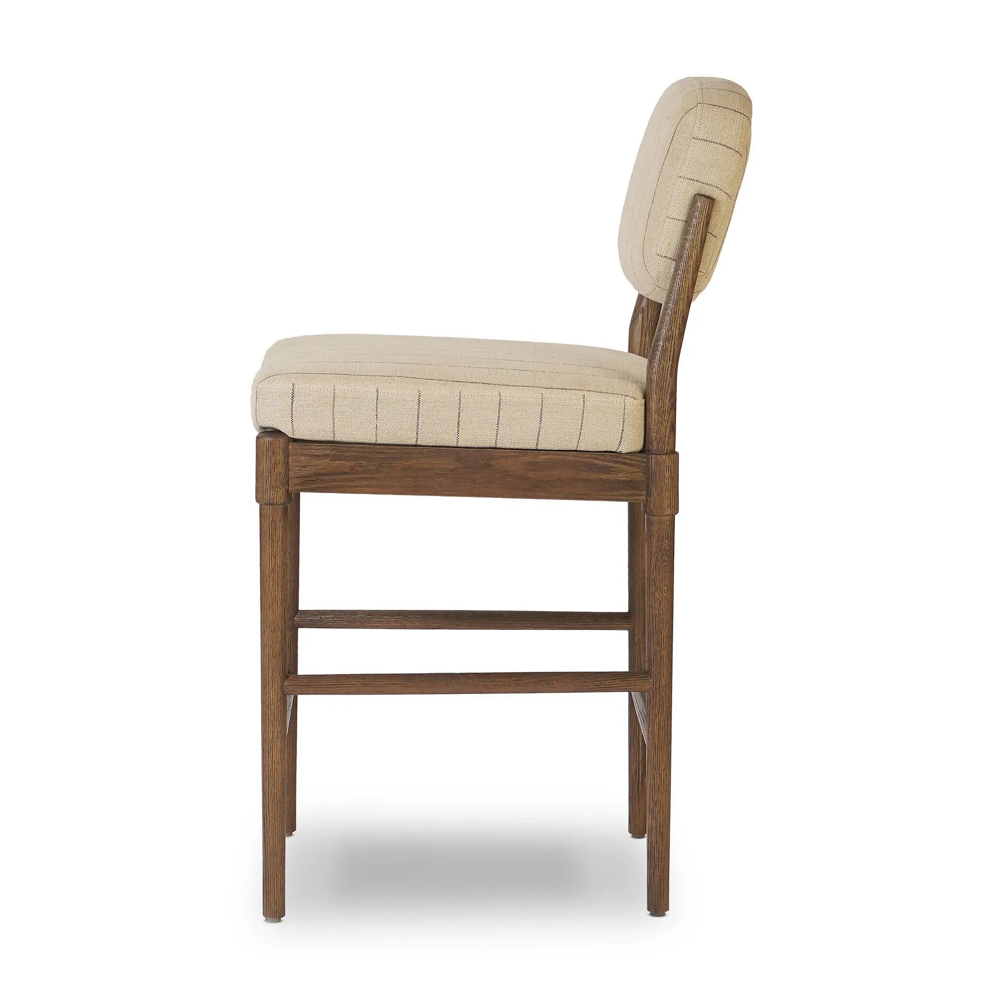 Featuring Esther Lavon Flint Bar + Counter Stool by Four Hands at Amethyst Home. Modern materials place an updated twist on the traditional bar stool. Linen/cotton blend cushioning features a faint pinstripe for a unique-while-versatile look. Simply framed by brown oak and perfect in pairs or multiples. Overall Dimensions: Counter:
21.25"w x 24.25"d x 40.. Amethyst Home provides interior design, new home construction design consulting, vintage area rugs, and lighting in the Los Angeles metro area.