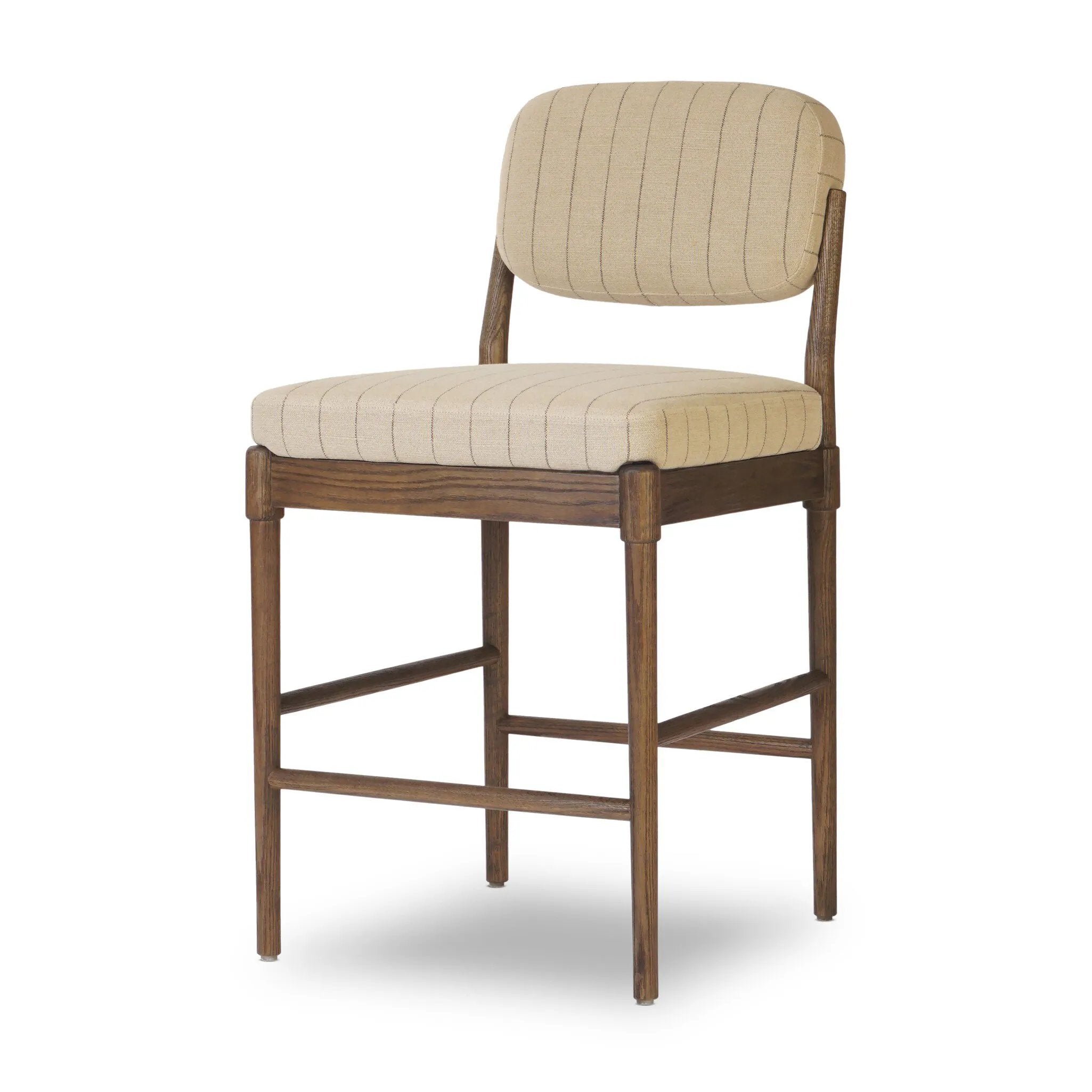 Featuring Esther Lavon Flint Bar + Counter Stool by Four Hands at Amethyst Home. Modern materials place an updated twist on the traditional bar stool. Linen/cotton blend cushioning features a faint pinstripe for a unique-while-versatile look. Simply framed by brown oak and perfect in pairs or multiples. Overall Dimensions: Counter:
21.25"w x 24.25"d x 40.00". Amethyst Home provides interior design, new home construction design consulting, vintage area rugs, and lighting in the Portland metro area.