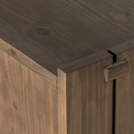 Featuring Etro Tawny Pine Media Console by Four Hands at Amethyst Home. Inspired by retro European design, a character-rich media console is made from solid pine, with mortise and tenon joinery spanning its sides. Door pulls of top-grain leather add a textural finishing touch, while three rear cutouts keep cords out of sight.Overall Dimensions: 78.00"w x 18.00. Amethyst Home provides interior design, new home construction design consulting, vintage area rugs, and lighting in the Austin metro area.