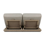 Play with contrast — in shape, material and proportion. Generous, sink-in cushioning sits atop a small, tapered woven plinth base, with structured upholstery with heavy texture inviting a comfortable sit on this outdoor chaise. Cover or store indoors during inclement weather and when not in use. Amethyst Home provides interior design, new home construction design consulting, vintage area rugs, and lighting in the Calabasas metro area.