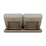 Play with contrast — in shape, material and proportion. Generous, sink-in cushioning sits atop a small, tapered woven plinth base, with structured upholstery with heavy texture inviting a comfortable sit on this outdoor chaise. Cover or store indoors during inclement weather and when not in use. Amethyst Home provides interior design, new home construction design consulting, vintage area rugs, and lighting in the Calabasas metro area.
