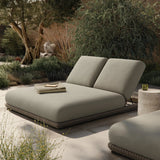 Play with contrast — in shape, material and proportion. Generous, sink-in cushioning sits atop a small, tapered woven plinth base, with structured upholstery with heavy texture inviting a comfortable sit on this outdoor chaise. Cover or store indoors during inclement weather and when not in use. Amethyst Home provides interior design, new home construction design consulting, vintage area rugs, and lighting in the Winter Garden metro area.