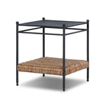 Work subtle coastal vibes into any room with this mixed-material end table, pairing woven hyacinth with charcoal-finished steel. Simplified heritage ball detailing on each leg adds a design-forward touch.As fans of organic modern aesthetics at Amethyst, we love the designer inspired Evanne End Table - Charcoal Iron. Amethyst Home provides interior design, new home construction design consulting, vintage area rugs, and lighting in the Des Moines metro area.
