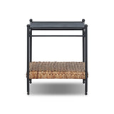 Work subtle coastal vibes into any room with this mixed-material end table, pairing woven hyacinth with charcoal-finished steel. Simplified heritage ball detailing on each leg adds a design-forward touch.As fans of organic modern aesthetics at Amethyst, we love the designer inspired Evanne End Table - Charcoal Iron. Amethyst Home provides interior design, new home construction design consulting, vintage area rugs, and lighting in the Kansas City metro area.