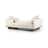 Classic goes contemporary. A cocoa-finished parawood base supports low, deep seating of performance-grade upholstery in an invitingly neutral taupe. Designed with track arms on both ends for a clean touch. Amethyst Home provides interior design, new home construction design consulting, vintage area rugs, and lighting in the Seattle metro area.