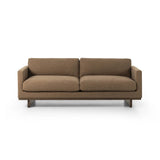 Classic goes contemporary. A brown-finished parawood base supports low, deep seating of high-performance fabric, with track arms for a clean touch.As fans of clean design at Amethyst, we love the warm modern inspired Everly Sofa - Antwerp Cafe. This item pairs well with other brands such as Four Hands and is perfect for minimalist homes Amethyst Home provides interior design, new home construction design consulting, vintage area rugs, and lighting in the Alpharetta metro area.