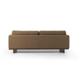 Classic goes contemporary. A brown-finished parawood base supports low, deep seating of high-performance fabric, with track arms for a clean touch.As fans of clean design at Amethyst, we love the warm modern inspired Everly Sofa - Antwerp Cafe. This item pairs well with other brands such as Four Hands and is perfect for minimalist homes Amethyst Home provides interior design, new home construction design consulting, vintage area rugs, and lighting in the Los Angeles metro area.